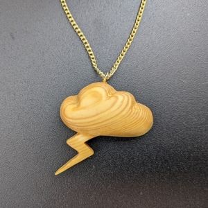 Wooden Necklace Stormcloud. Gold Wood Jewelry Thunder
